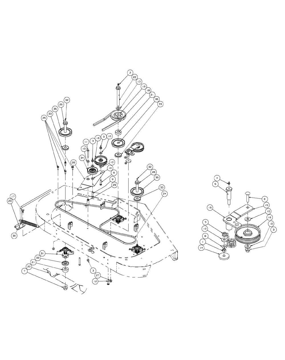 Fabricated Deck Spindle Assembly 54-Inch Diagram and Parts List for ENFORCER54 53AI3AGT750-23HP Cub Cadet Lawn Tractor